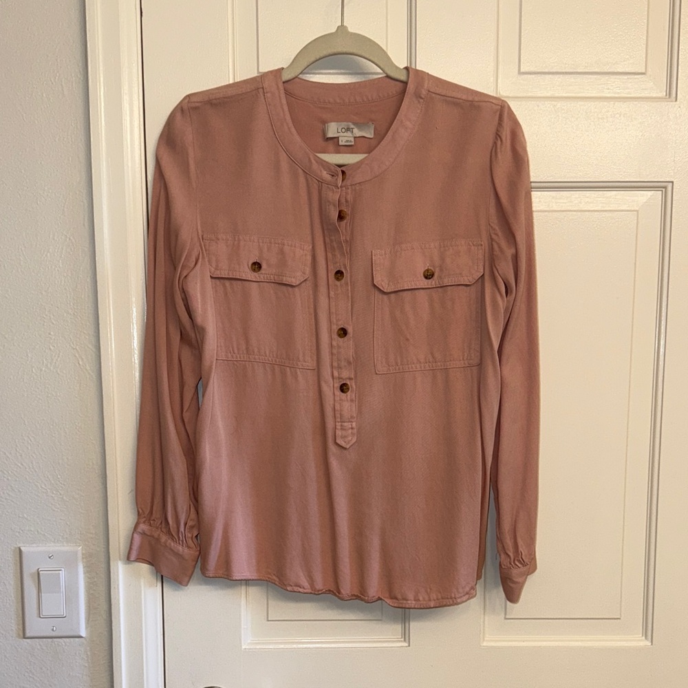 LOFT Women's Pink Button-Front Blouse